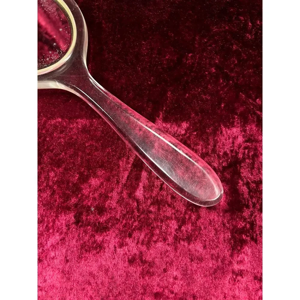 Vintage 1950s Lucite Hand Mirror - Reverse Carved Rose Bouquet Vanity Mirror